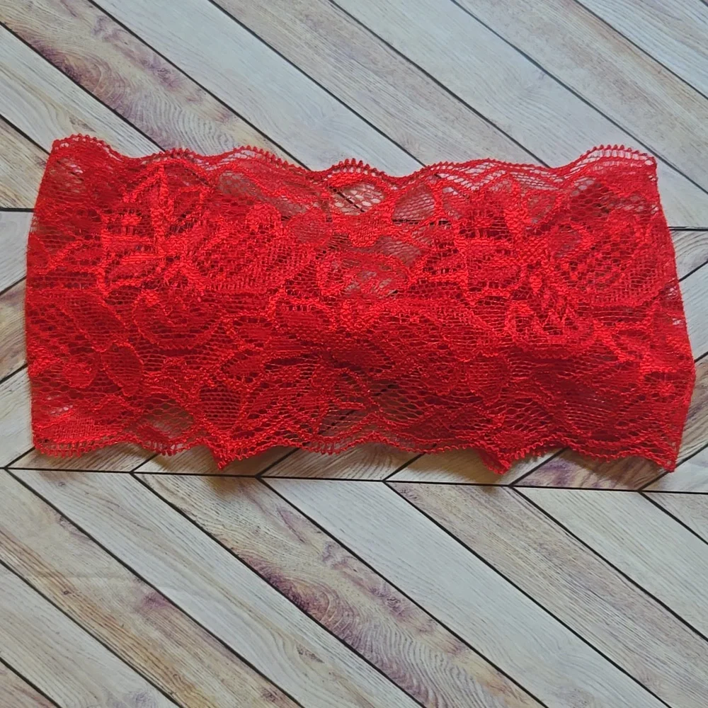 Set of 2 Wide Lace Bow Headbands Orange & Red Stretch Hairband Handmade Bundle
